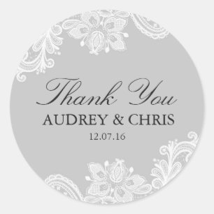Pretty Grey Lace Thank You Wedding Sticker