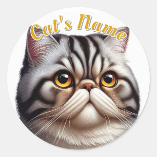 Pretty Grey Tabby Persian Cat • Personalised Classic Round Sticker