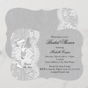 Pretty Grey Vintage Lace & Burlap Bridal Shower Invitation