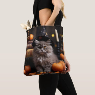 PRETTY HALLOWEEN BROWN TABBY KITTEN CAT TOTE BAG