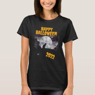 Pretty Halloween Cat Spiders Scary House 2022 Moon T-Shirt
