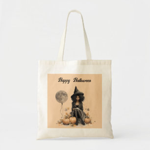 Pretty Halloween Witch and Full Moon Balloon Tote Bag
