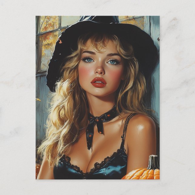 Pretty Halloween Witch Postcard (Front)