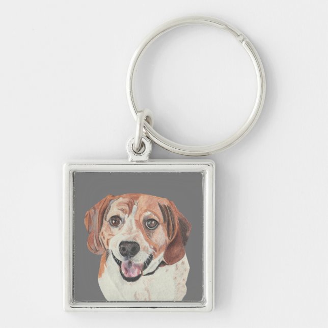 Pretty Hand Drawn Beagle Key Chain (Front)