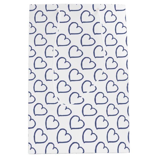 Pretty hand drawn hearts design dark blue on white medium gift bag (Front)