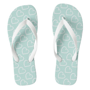 Pretty hand drawn hearts design white on blue flip flops
