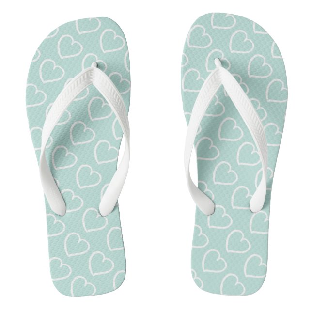 Pretty hand drawn hearts design white on blue flip flops (Footbed)