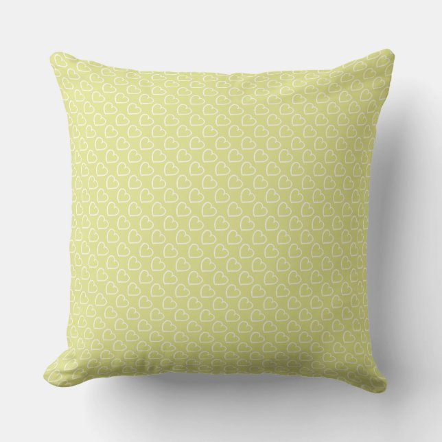 Pretty hand drawn hearts design white on green cushion (Front)