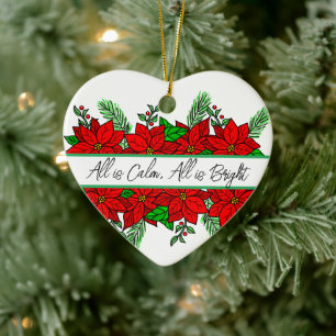 Pretty Hand drawn Poinsettias Personalised    Ceramic Tree Decoration