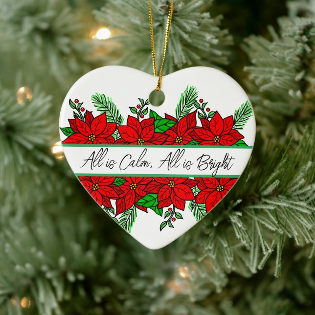 Pretty Hand drawn Poinsettias Personalised    Ceramic Tree Decoration (Tree)