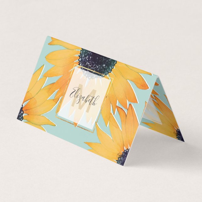 Pretty Hand Drawn Yellow Sunflowers Paint Pattern Business Card (Front)