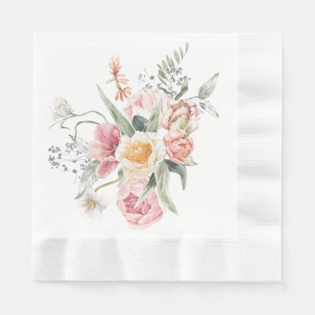 Pretty hand Illustrated Posy of flowers Napkin (Front)