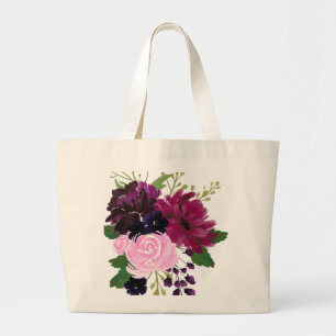 Pretty Hand Illustrated Trio of Flowers Large Tote Bag