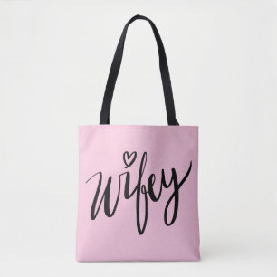 Pretty hand lettered WIFEY tote bag for newlywed