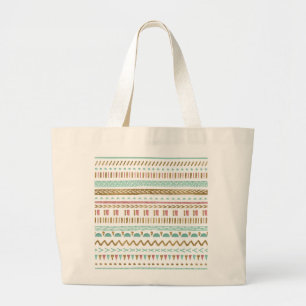 Pretty hand paint tribal Aztec geometric design Large Tote Bag
