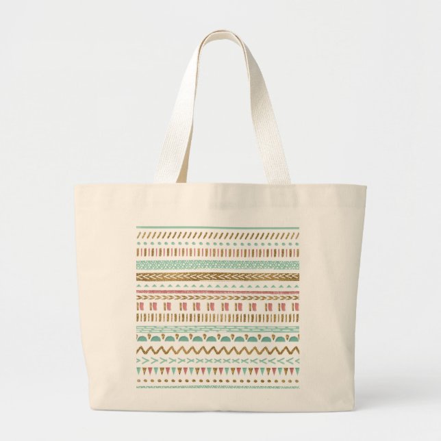 Pretty hand paint tribal Aztec geometric design Large Tote Bag (Front)