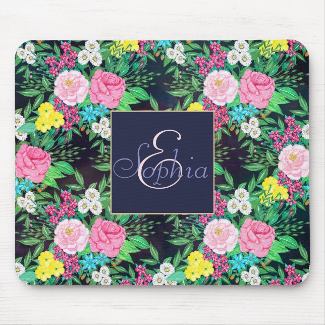 Pretty hand paint watercolor floral design mouse mat (Front)