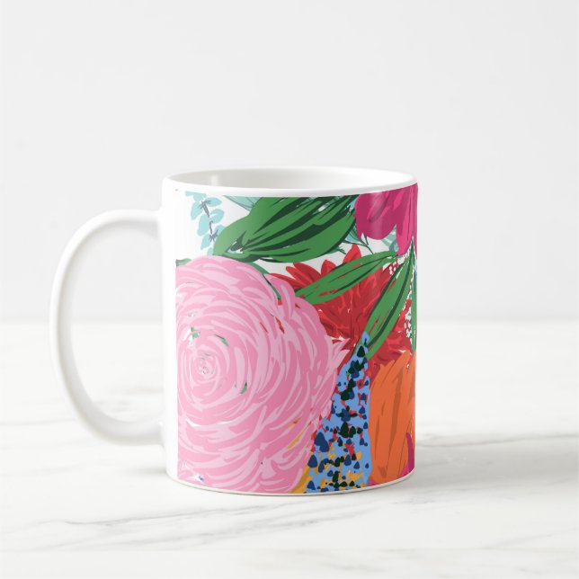 Pretty Hand Painted Colorful Flowers Coffee Mug (Left)