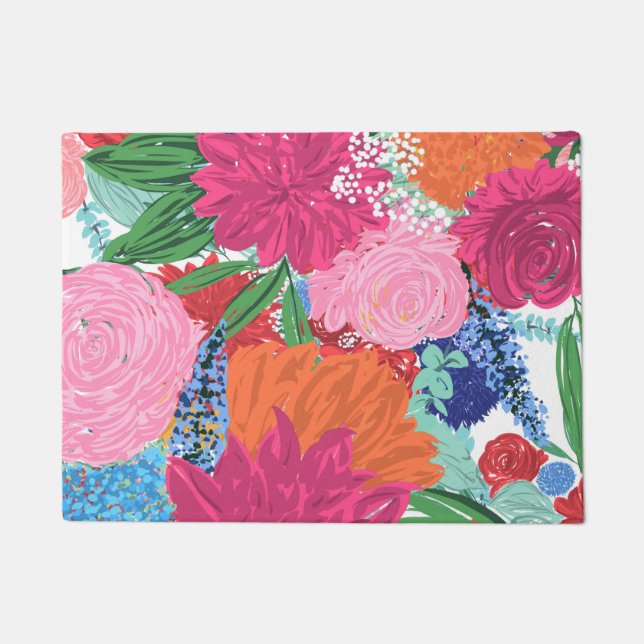 Pretty Hand Painted Colorful Flowers Doormat (Front)