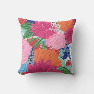Pretty Hand Painted Colourful Flowers Cushion