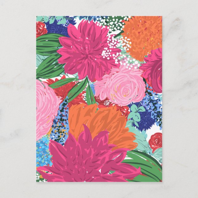 Pretty Hand Painted Colourful Flowers Holiday Postcard (Front)