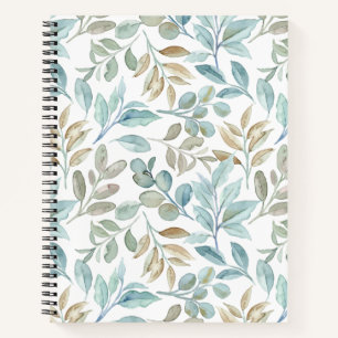 Pretty hand painted natural blue and brown leaves notebook