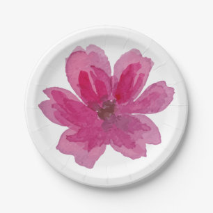 Pretty Hand Painted Pink Flower Print Paper Plate