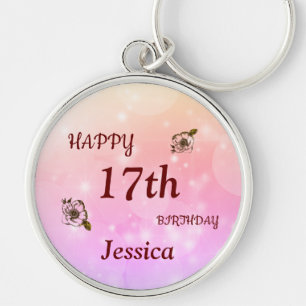 Pretty Happy 17th Birthday Personalised Key Ring