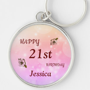 Pretty Happy 21st Birthday Personalised Key Ring