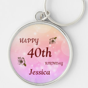 Pretty Happy 40th Birthday Personalised Key Ring