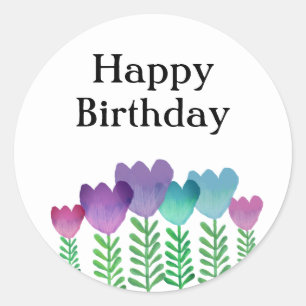 Pretty Happy Birthday Floral  Classic Round Sticker