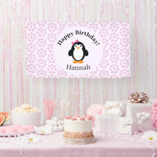 Pretty Happy Birthday Penguin Banner