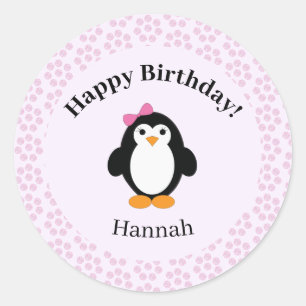 Pretty Happy Birthday Penguin Classic Round Sticker