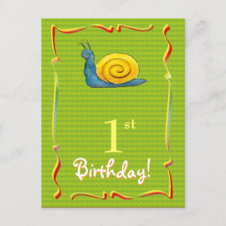 Pretty Happy Birthday postcard with cute snail