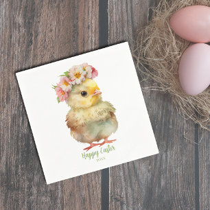 Pretty Happy Easter Watercolor Chick Napkin