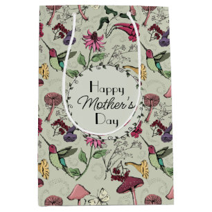 Pretty Happy Mothers Day Hummingbird Garden Medium Gift Bag