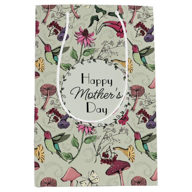 Pretty Happy Mothers Day Hummingbird Garden Medium Gift Bag (Front)