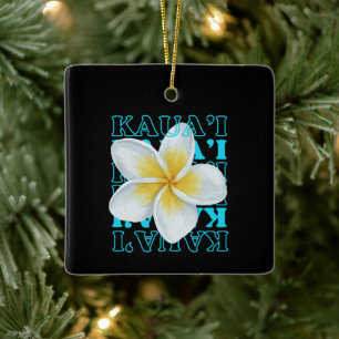 Pretty Hawaiian Floral Tropical Kaua'i Christmas Ceramic Ornament