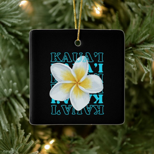 Pretty Hawaiian Floral Tropical Kaua'i Christmas Ceramic Ornament (Tree)