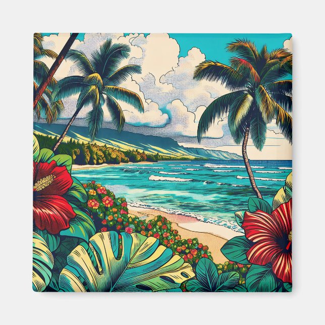 Pretty Hawaiian Island themed Magnet (Front)