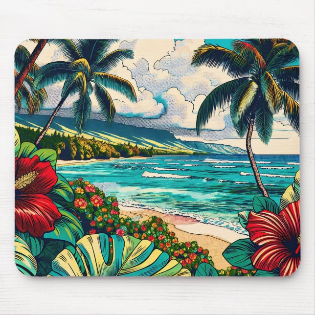 Pretty Hawaiian Island themed Mouse Mat (Front)