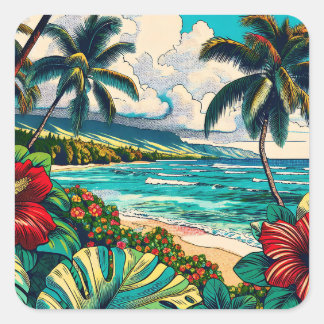 Pretty Hawaiian Island themed Square Sticker