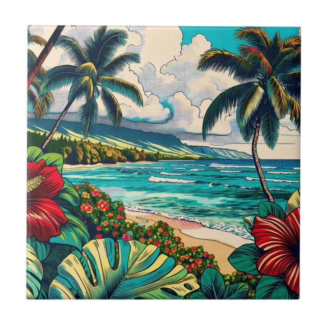 Pretty Hawaiian Island themed Tile (Front)