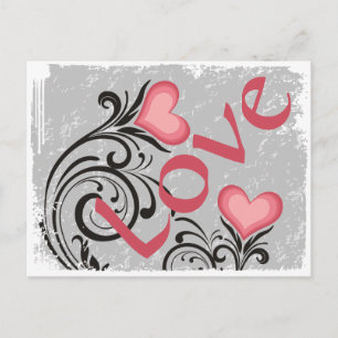 Pretty Heart Flowers LOVE Grunge Postcard