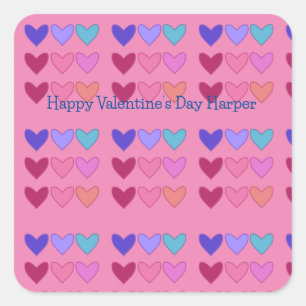 Pretty Hearts Colourful Valentine’s Day Square Sticker