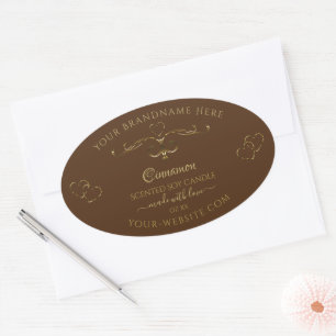 Pretty Hearts Decorative Gold Scrollwork on Brown  Oval Sticker