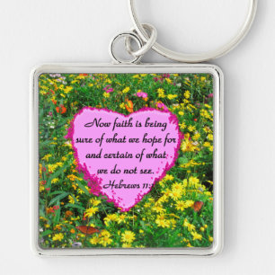 PRETTY HEBREWS 11:1 FLORAL DESIGN KEY RING