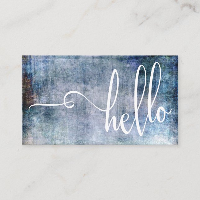 Pretty Hello Typography Over Blue & Purple Grunge Business Card (Front)