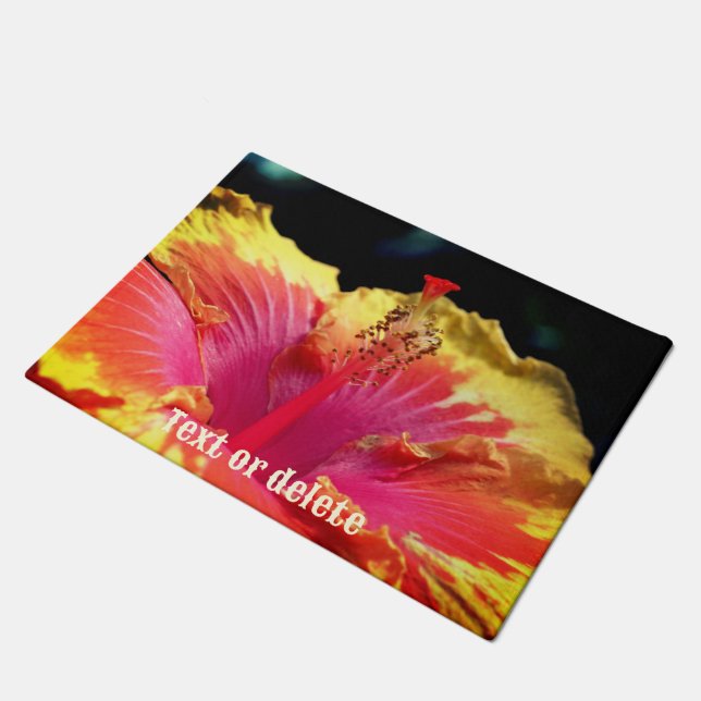 Pretty Hibiscus Flower Petals Personalised Doormat (Angled)