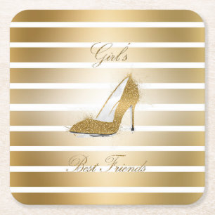 Pretty High heels shoe “Girls best Friends” Square Paper Coaster